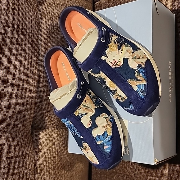 EASY SPIRIT womens open back sneakers mules clog suede leather sandals dark blue - Picture 2 of 4